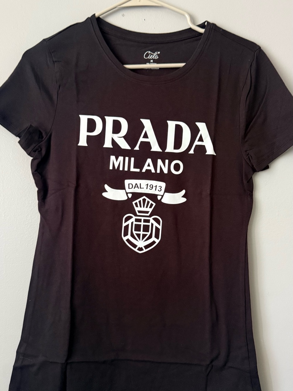 Cielo Black Tee with White PRADA Milano Logo